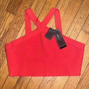 NWT BCBG MaxAzria Jayla Bandage Crop Top in poppy/red sz L w plenty of stretch